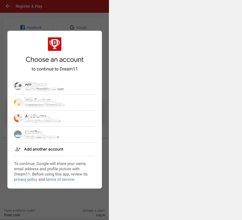 Dream11 Google Login