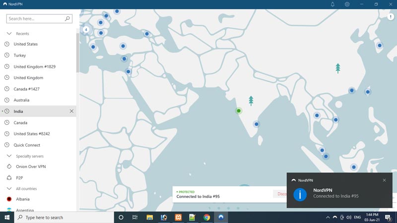 Connect NordVPN to India