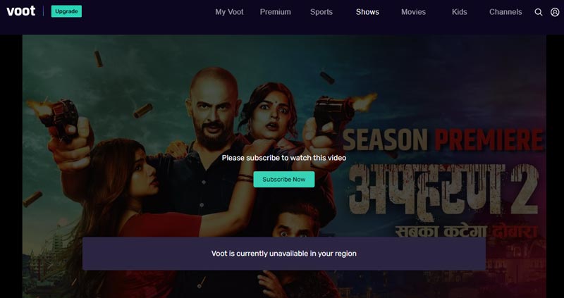 Voot unavailable outside India