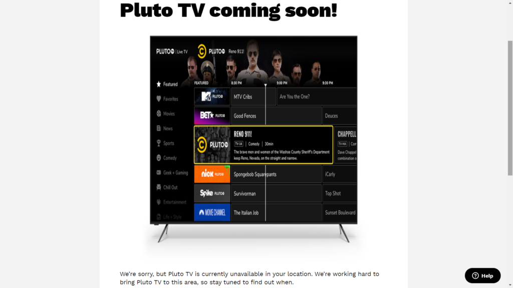 Pluto TV Is Currently Unavailable In Your Location