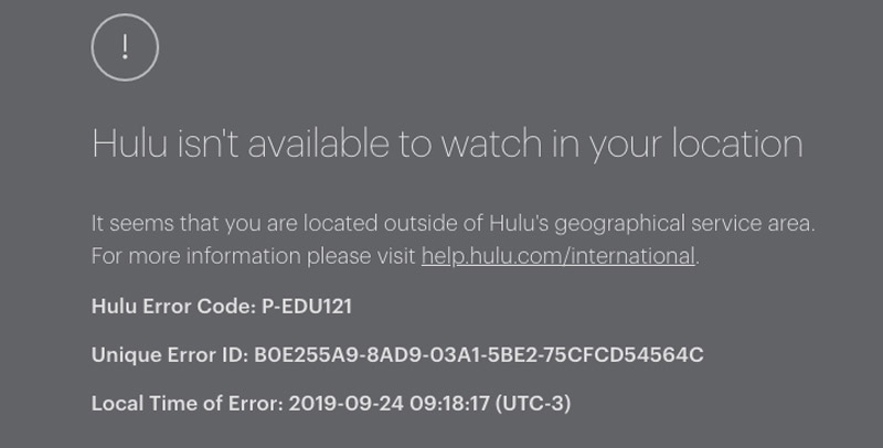 Hulu not available outside US