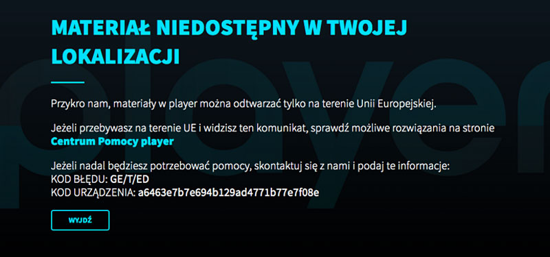 TVN Player Error outside Poland