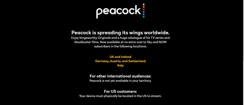 Peacock error while accessing outside the US