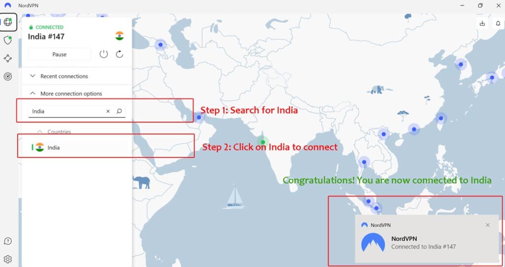 Connect NordVPN India